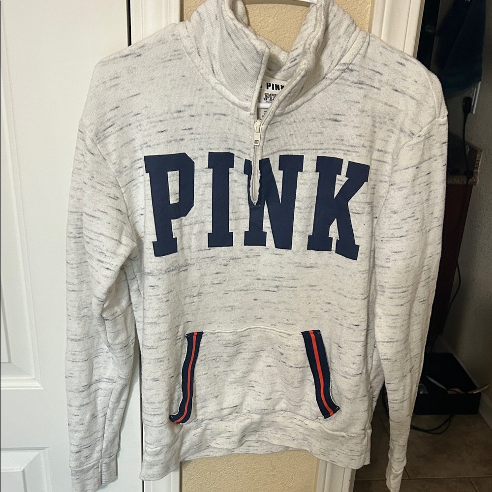 Victoria's Secret Pink Cream and Navy Quarter-Zip